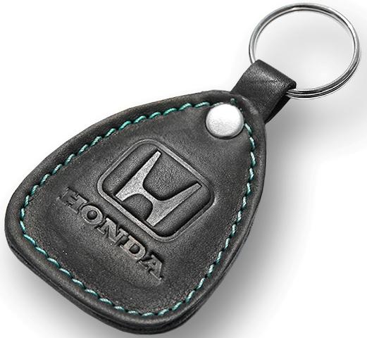 New leather black / turquoise keychain car logo honda auto emblem keyring