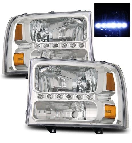 00-04 excursion/99-04 f250/f350 1pc led aftermarket chrome crystal headlights