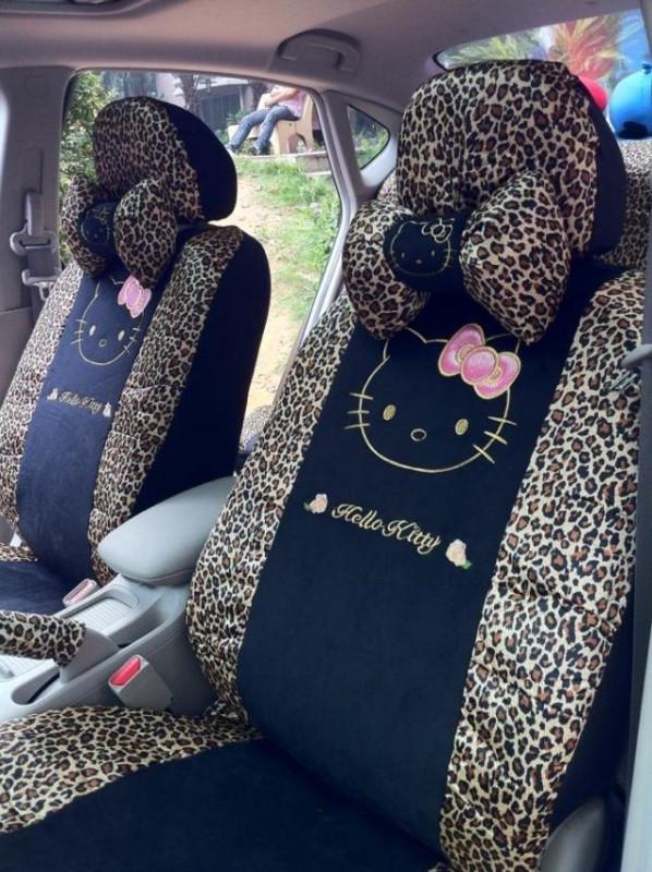 10 pcs hello kitty universal leopard print car seat cover washable for 4 seasons