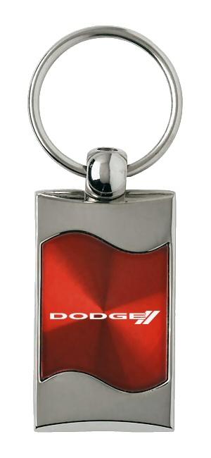 Dodge stripes red rectangular wave metal key chain ring tag key fob logo lanyard