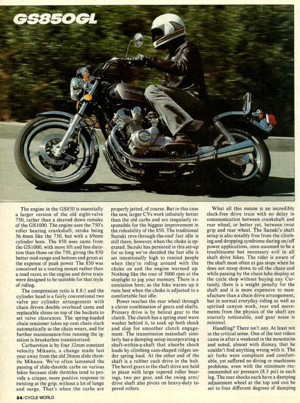 1982 suzuki gs850 gl motorcycle road test with dyno specs 6 pages gs 850