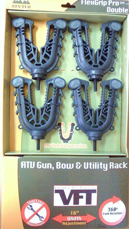 Gun bow and or utility tool atv hunting rack with adjustable flex grip atv tek