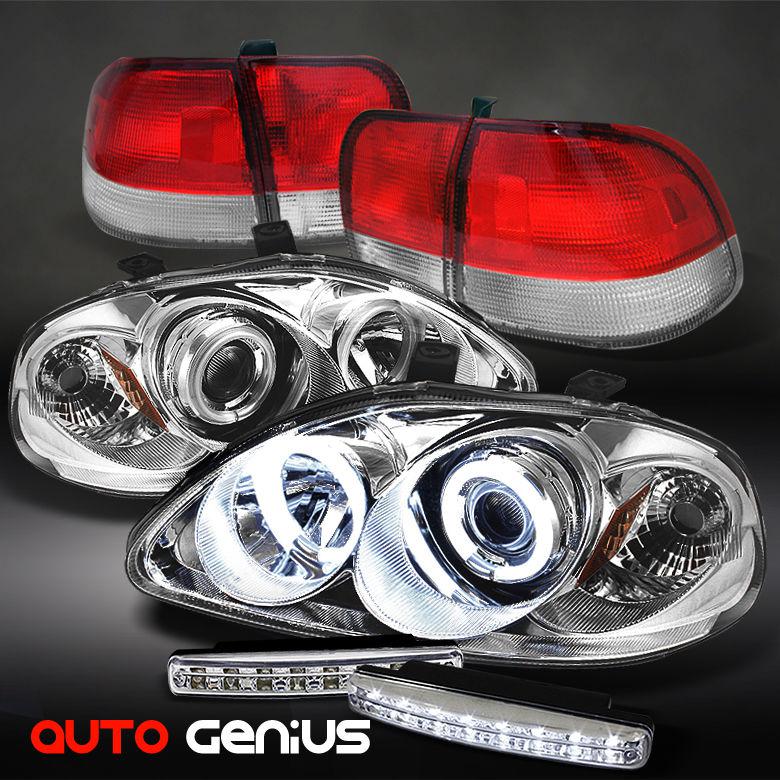 96-98 civic 4dr ccfl projector headlights + red clear tail lights + daytime led