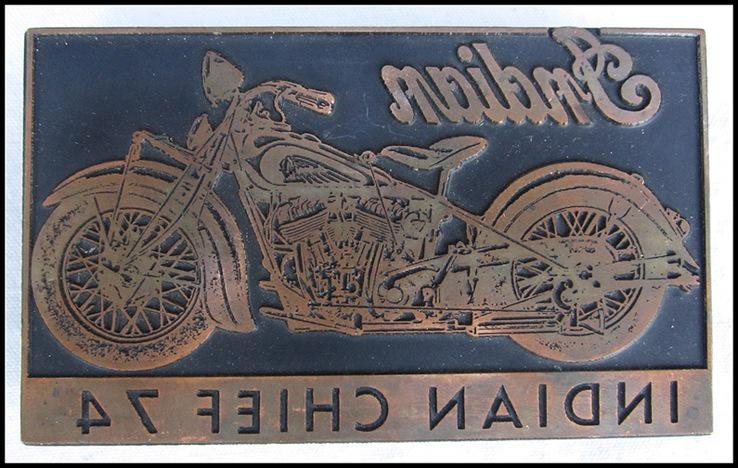 Indian chief 74 motocycle printing block vintage dealer motorcycle letterpress