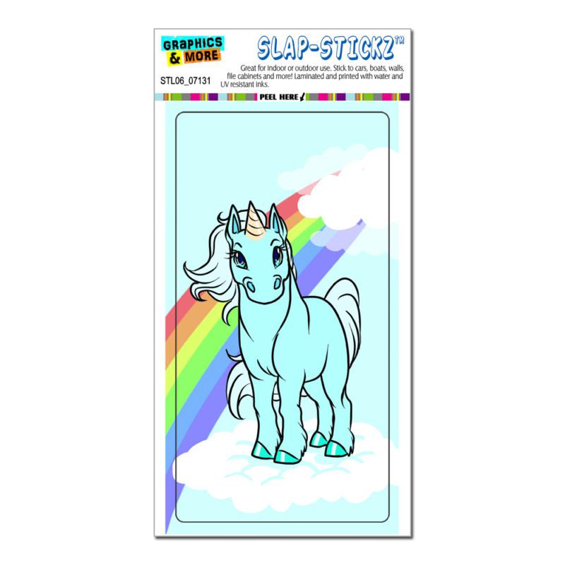 Cute blue unicorn on rainbow and cloud - slap-stickz™ window bumper sticker