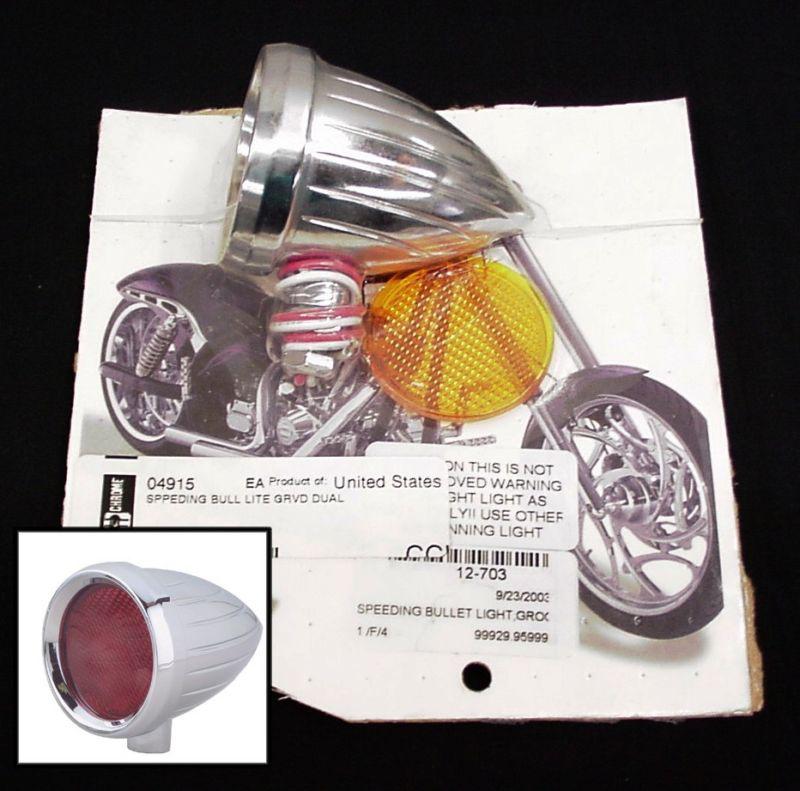 Speeding bullet grooved chrome marker light dual filament orange red motorcycle