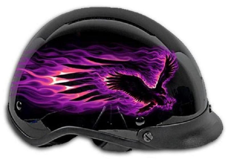 Purple eagle flames dot approved shorty half motorcycle helmet pink white xs-xl