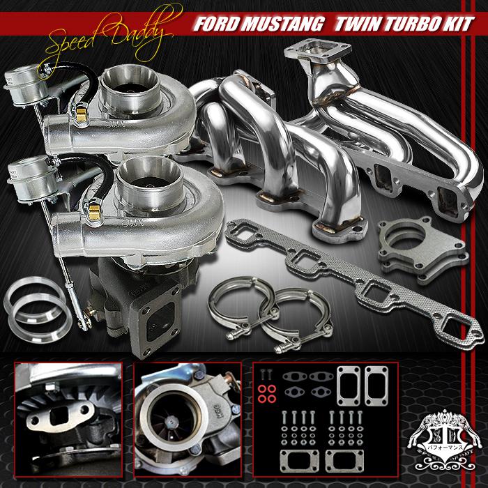 T04e t3 twin turbochargers+ss turbo manifold+flange 87-94 ford mustang 5.0l ohv