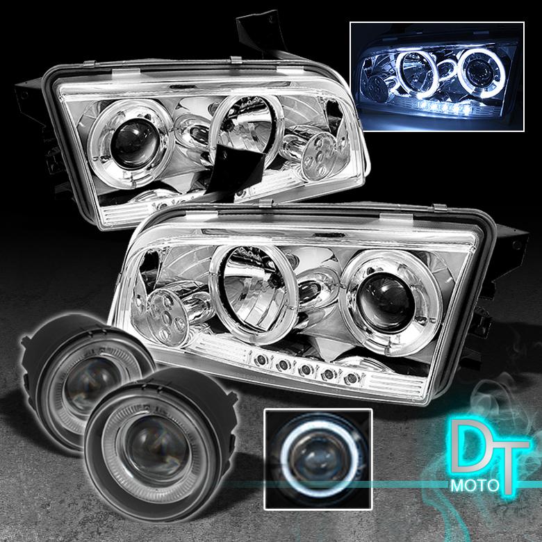 06-10 charger led projector head lights+halo angel eyes fog lamps w/ switch+wire
