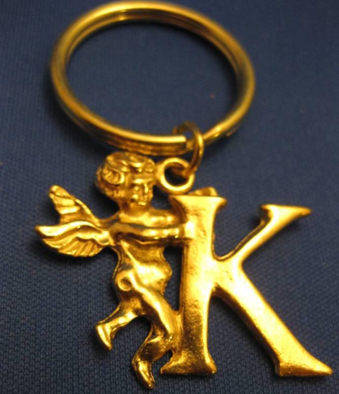 K55 guardian angel watching over  personalized letter " k "  key chain keychain