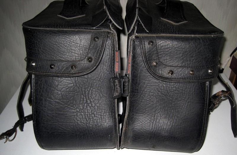 Sell Vintage Black Leather Motorcycle Saddlebags River Road Damage ...