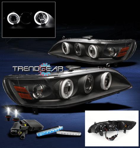 98-02 honda accord ccfl halo black projector head light lamp+blue drl led+6k hid