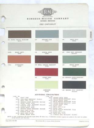 1952 chevrolet acme  color paint chip chart all models original 