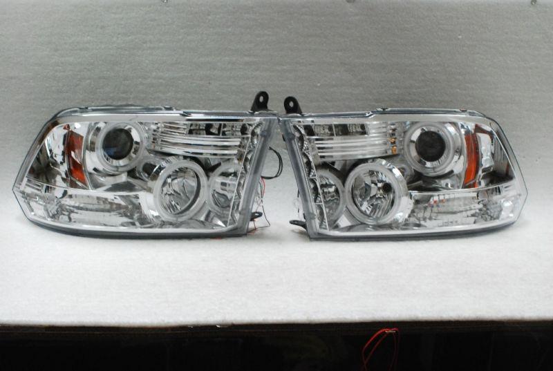 09-12 dodge ram pickup clear dual ccfl halo projector led chrome headlights lamp