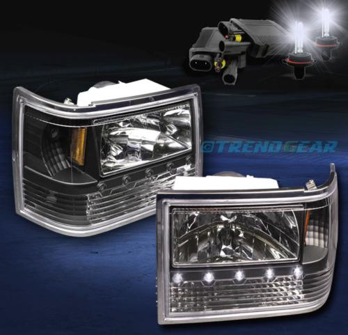 93-98 jeep grand cherokee led crystal black head light lamp+corner+bumper+8k hid