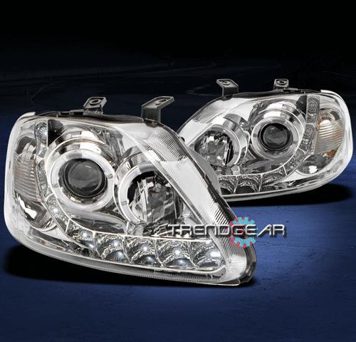 99-00 honda civic drl led halo projector headlights lamp clear corner left+right