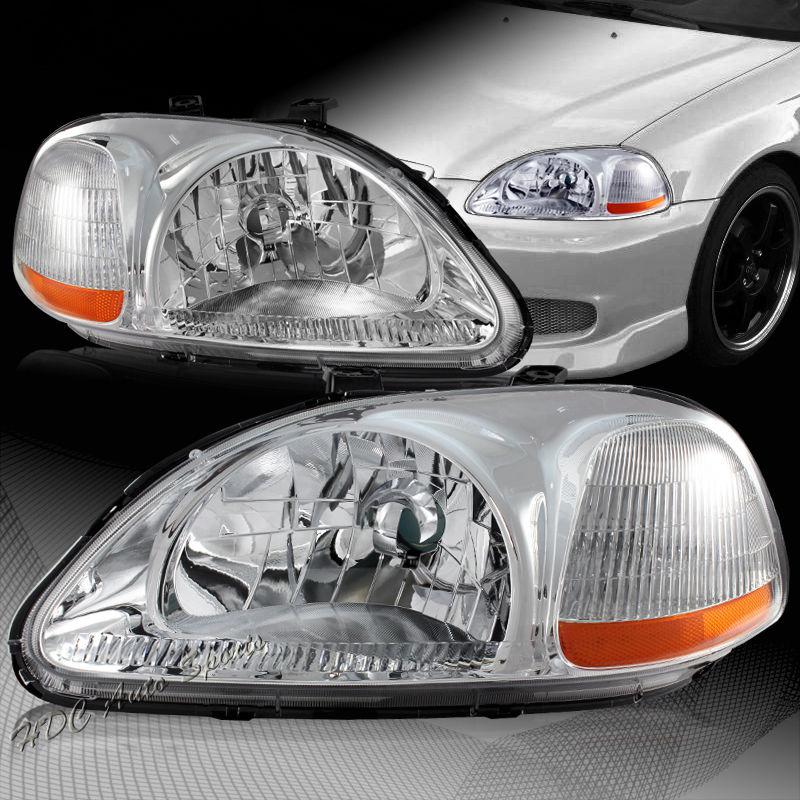 1996-1998 honda civic chrome housing clear lens amber reflector headlight lamps