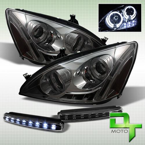 Drl led bumper fog+smoke 03-07 honda accord dual halo projector headlights lamps