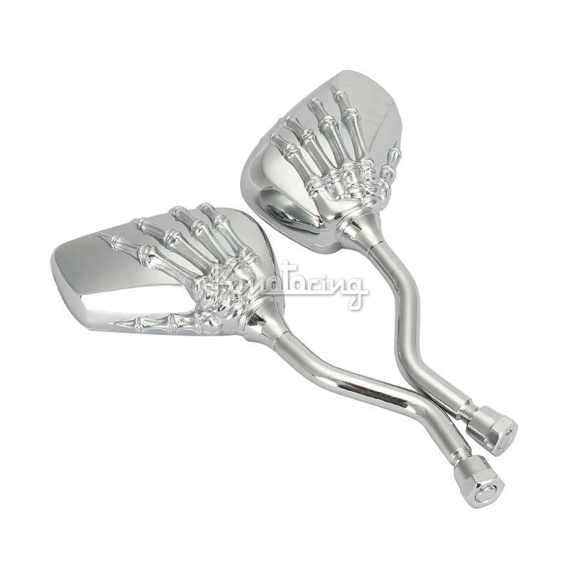 8mm/10mm chrome skull hand side rear view mirror fit for yamaha kawasaki