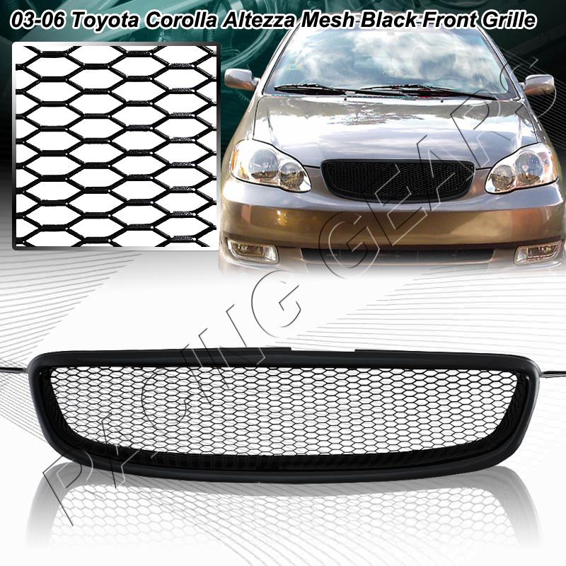 2003-2006 toyota corolla altezza front bumper hood abs plastic black mesh grille