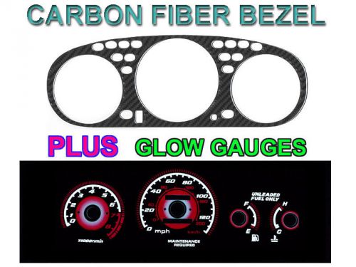 96-00 honda civic auto w/ tach carbon fiber bezel + red glow gauge face overlay