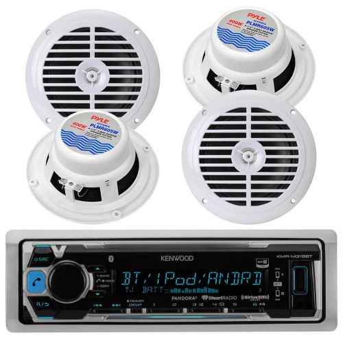 New marine kenwood bluetooth usb/aux input ipod radio + 4 x 6.5&#034; white speakers