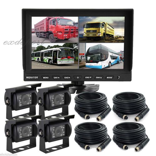 E86 4av input trailer cable + 9&#034; quad/ split screen monitor + ccd ir camera kit