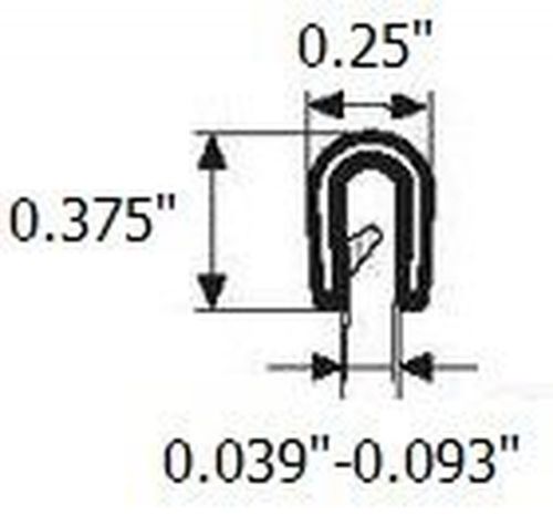 Edge trim black small 0.375&#034; u height x 0.039&#034; - 0.093&#034; grip range (10 feet)