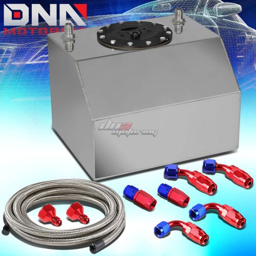 4 gallon polished aluminum race fuel cell tank+cap+level sender+steel line kit