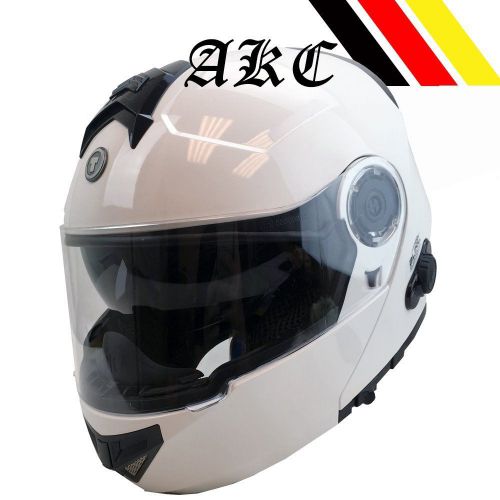 Motorcycle full face flip up helmet bluetooth drop down screen white xl