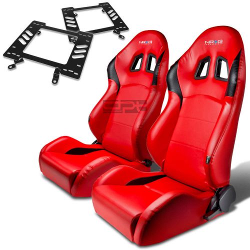 Nrg racing bucket seat red pvc+silder/rail+for 79-98 ford mustang bracket x2