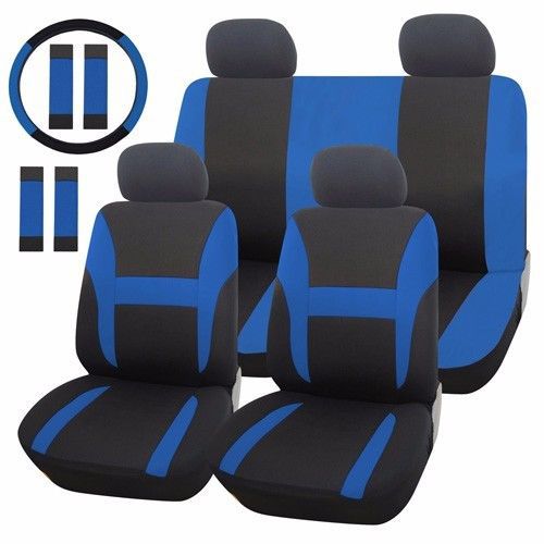 Universal black &amp; blue front &amp; back seat cover for car truck, minivan &amp; suv