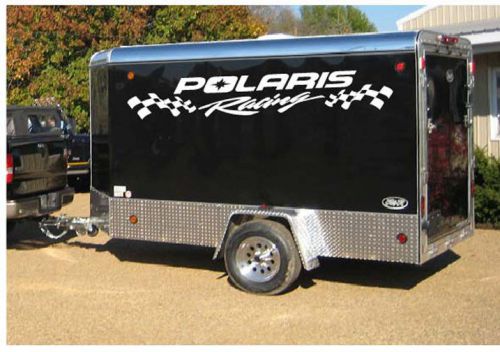 Polaris racing decal wflags 16&#034; x 96&#034; for trailer set of 2