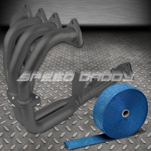 For 97-01 prelude base 4-2-1 black coated exhaust manifold header+blue heat wrap