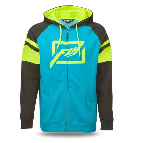 Fly racing threshold mens zip up hoody blue/hi-vis yellow/black