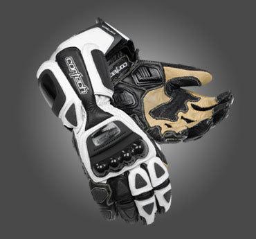 New cortech adrenaline ii leather protective gloves, white/black, xs