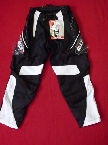 Bilt victor off road motorcycle pants pnt yth black/white kids children size 22