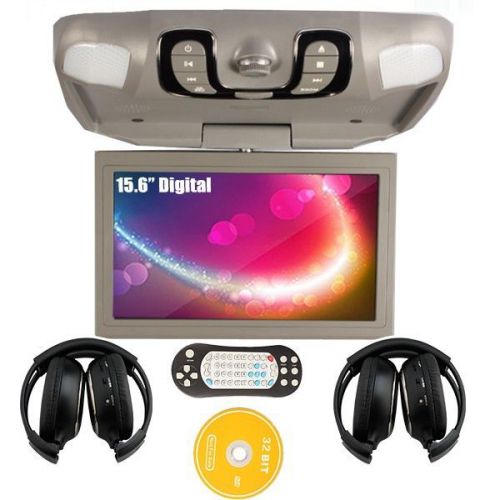 Gray 15.6&#034; hd lcd car roof mount dvd player stereo fm game usb/sd ir headphones