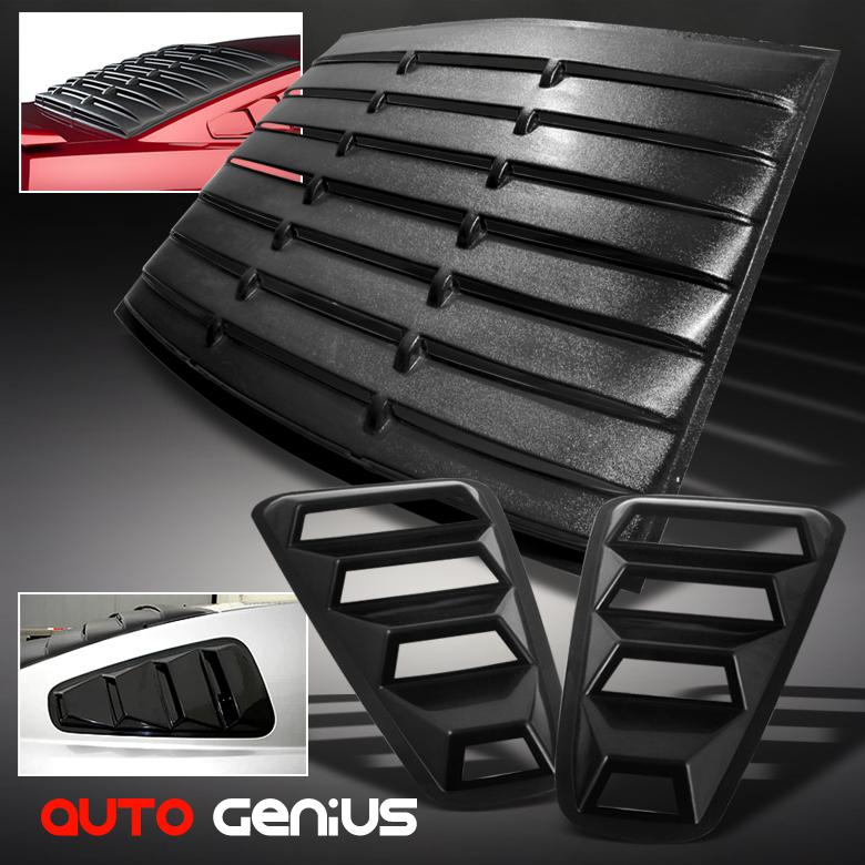 05-13 mustang vintage blk rear window + shelby retro 1/4 side vent louver scoop