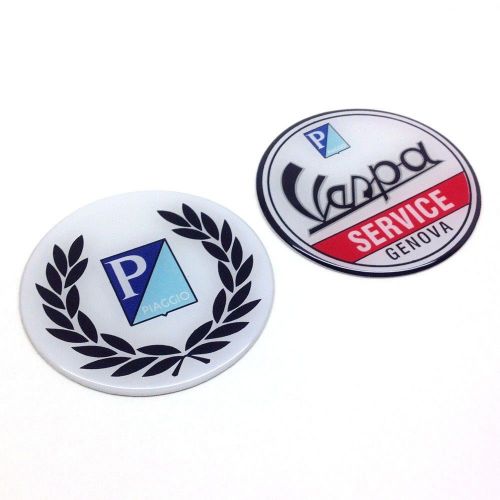 2 pcs vespa service and piaggio white flexible domed sticker emblem badge