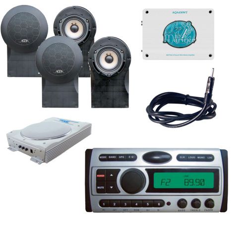 Plcdmr97 marine cd radio+ 4x 5&#034; black speakers +8&#034; subwoofer+1600w amp+remote