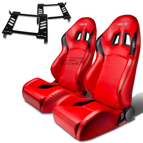 Nrg racing bucket seat red pvc+silder+for 90-99 toyota mr2/mr-2 sw20 bracket x2