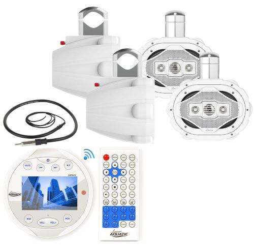 Lanzar round bluetooth am fm boat radio, antenna, 6x9&#034;marine wake board speakers