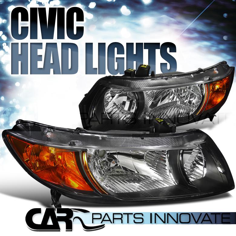 Honda 06-11 civic 2dr coupe black jdm crystal head lights lamp+amber