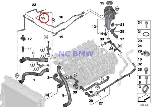 Bmw genuine radiator cooling system water expansion tank vent hose e60 e63 754