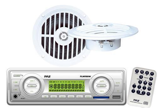 White plmr88w marine boat am fm mp3 aux usb sd radio receiver + speakers package