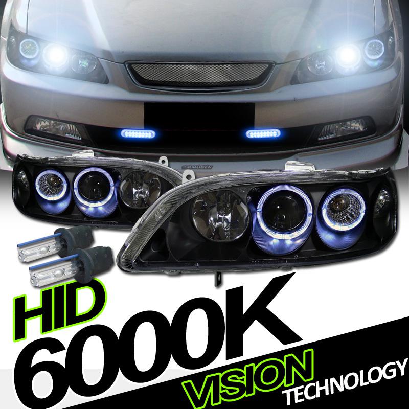 H3 low beam hid 98-02 accord jdm black halo projector head lights lamps w/ amber