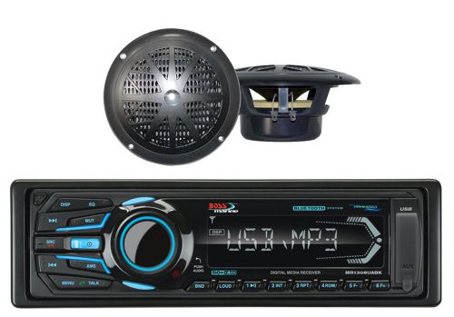 Boss marine am/fm usb bluetooth ipod receiver &amp; 2 4&#034; black 100w marine speakers