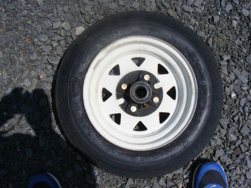 One - 4.80 x 12 trailer wheel - tire, white rim, hub, 4 lug - unused