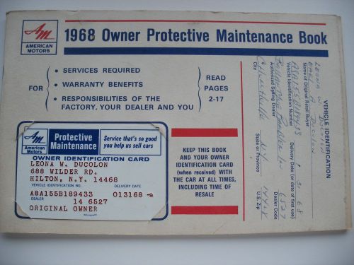 Original 1968 american motors owner protective maintenance book - vintage